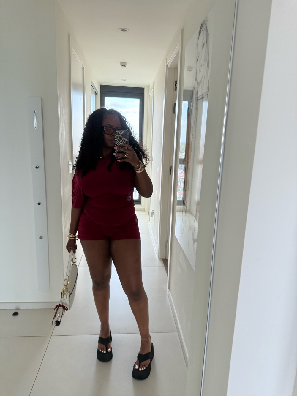 Off the Shoulder Ruched 2 piece set in Wine Red - Picture 5 of 6